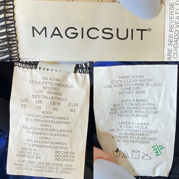 Magicsuit Marisa Dungarees One Piece Romper Swimsuit in Blue Denim Print size 12 - Picture 6 of 6